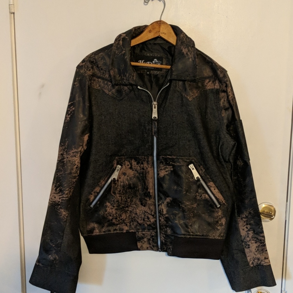 Men's leather and denim jacket with pockets